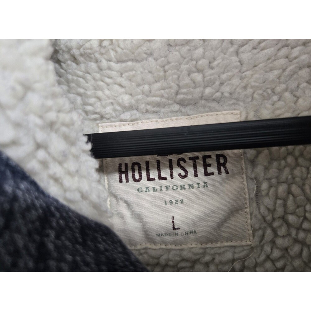 Vintage Hollister Hoodie Mens L Y2K Blue Sherpa-Lined Full Zip Preppy Outdoor - Picture 4 of 8